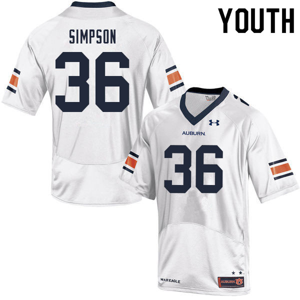 Youth Auburn Tigers #36 Jaylin Simpson White 2021 College Stitched Football Jersey
